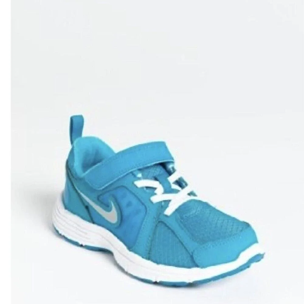 Nike Infant Size 3C Fusion Run 525595 401 Turquoise Blue Leather‎ Mesh Hook Loop